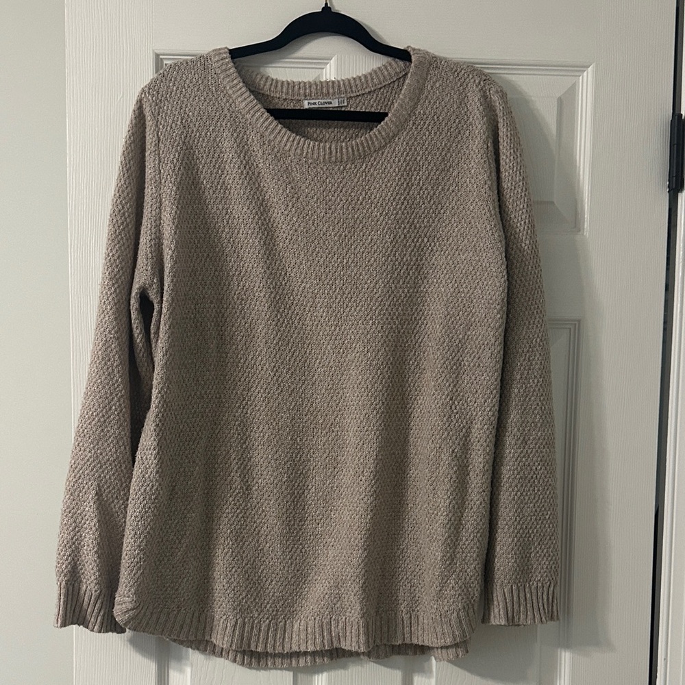 Pink Clover Textured Tan Sweater